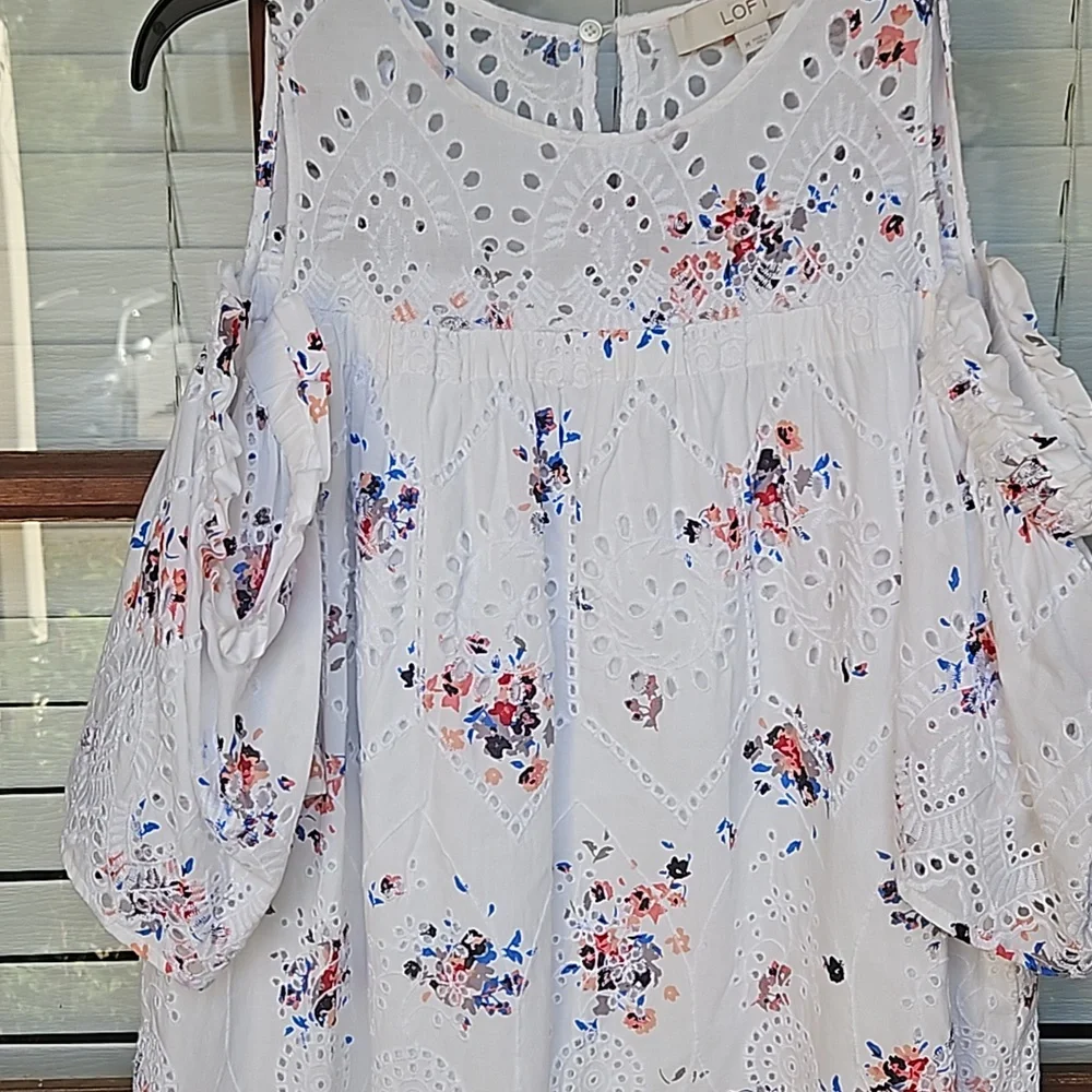 Loft Floral Cold Shoulder Eyelet Summer Dress - Picture 5 of 7